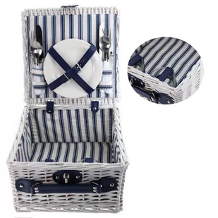 Sakosta Kosz wiklinowy piknikowy z zestawem dla 2 osób kolor biały wzór marynarski 8712442130505 - Zestawy upominkowe - miniaturka - grafika 1