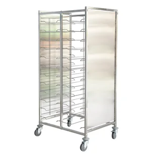 Wózek na tace ze stali nierdzewnej z panelami bocznymi, dwurzędowy, 12 poziomów, 1720 x 833 x 650 mm - Wózki na żywność - miniaturka - grafika 1