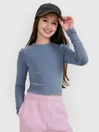 Bluzki dla dziewczynek - 4F Longsleeve slim crop top gładki dziewczęcy - granatowy 122 (6-7 lat) - miniaturka - grafika 1