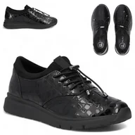 Półbuty damskie - SKÓRZANE Sneakersy Damskie FILIPPO Platforma Czarne Eleganckie Lakier 37 - miniaturka - grafika 1