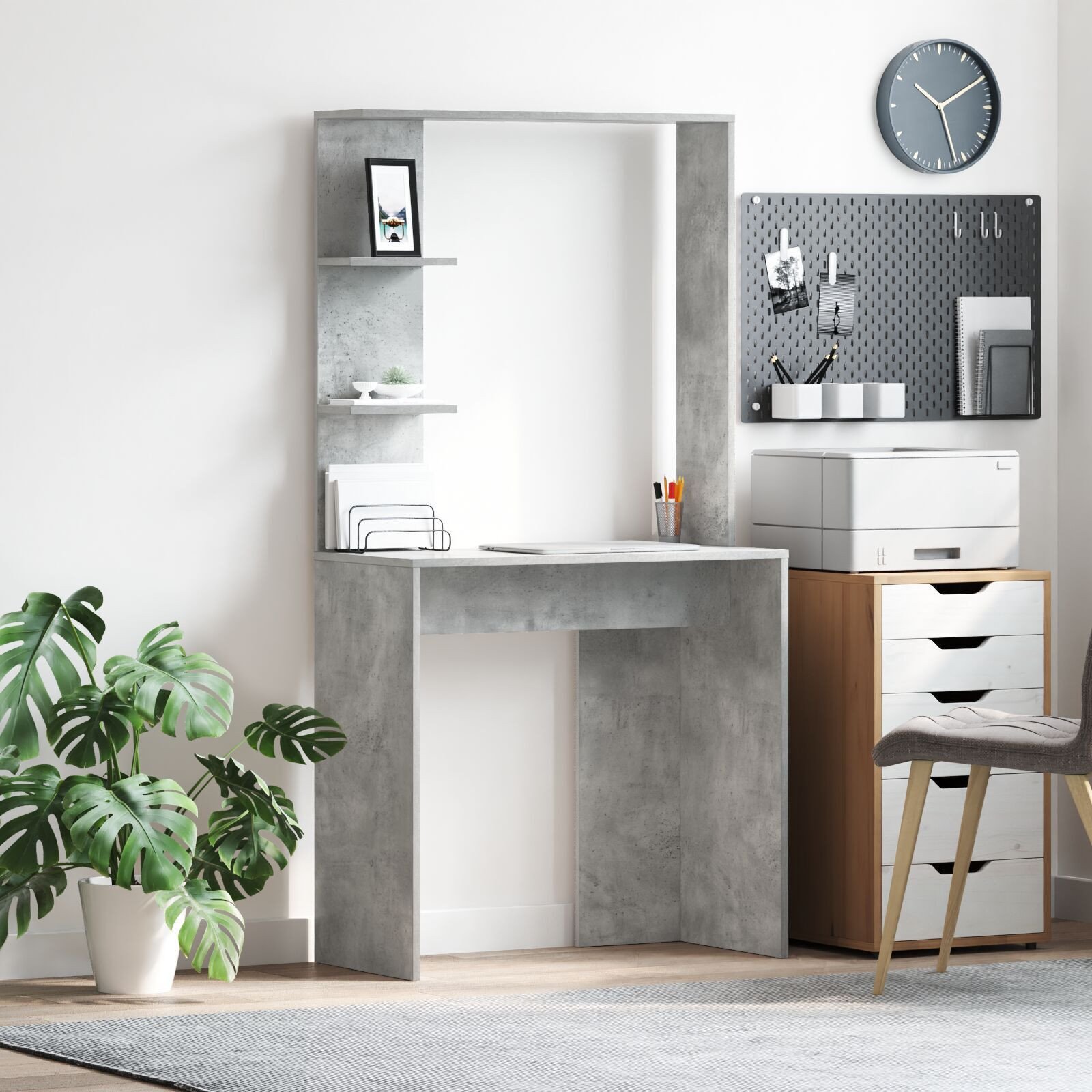 vidaXL Betonowo-szare biurko komputerowe Betonowo-szare Drewno inżynieryjne