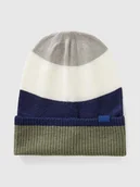 Czapki damskie - Benetton Czapka beanie w kolorze granatowo-oliwkowo-kremowym - miniaturka - grafika 1