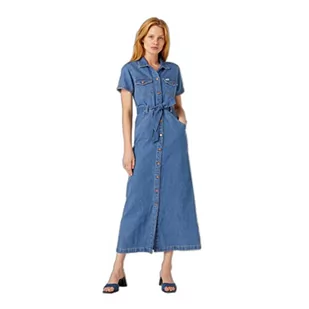 Wrangler Damski bezszwowy krótki rękaw, sukienka średniej długości, rozmiar XL (DE), Mid Stonewash, XS - Sukienki - miniaturka - grafika 1