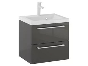 Szafka Wisząca Z Umywalką RON 50 cm - Titan Wysoki Połysk - Uchwyty Białe Matowe - Szafki łazienkowe - miniaturka - grafika 1