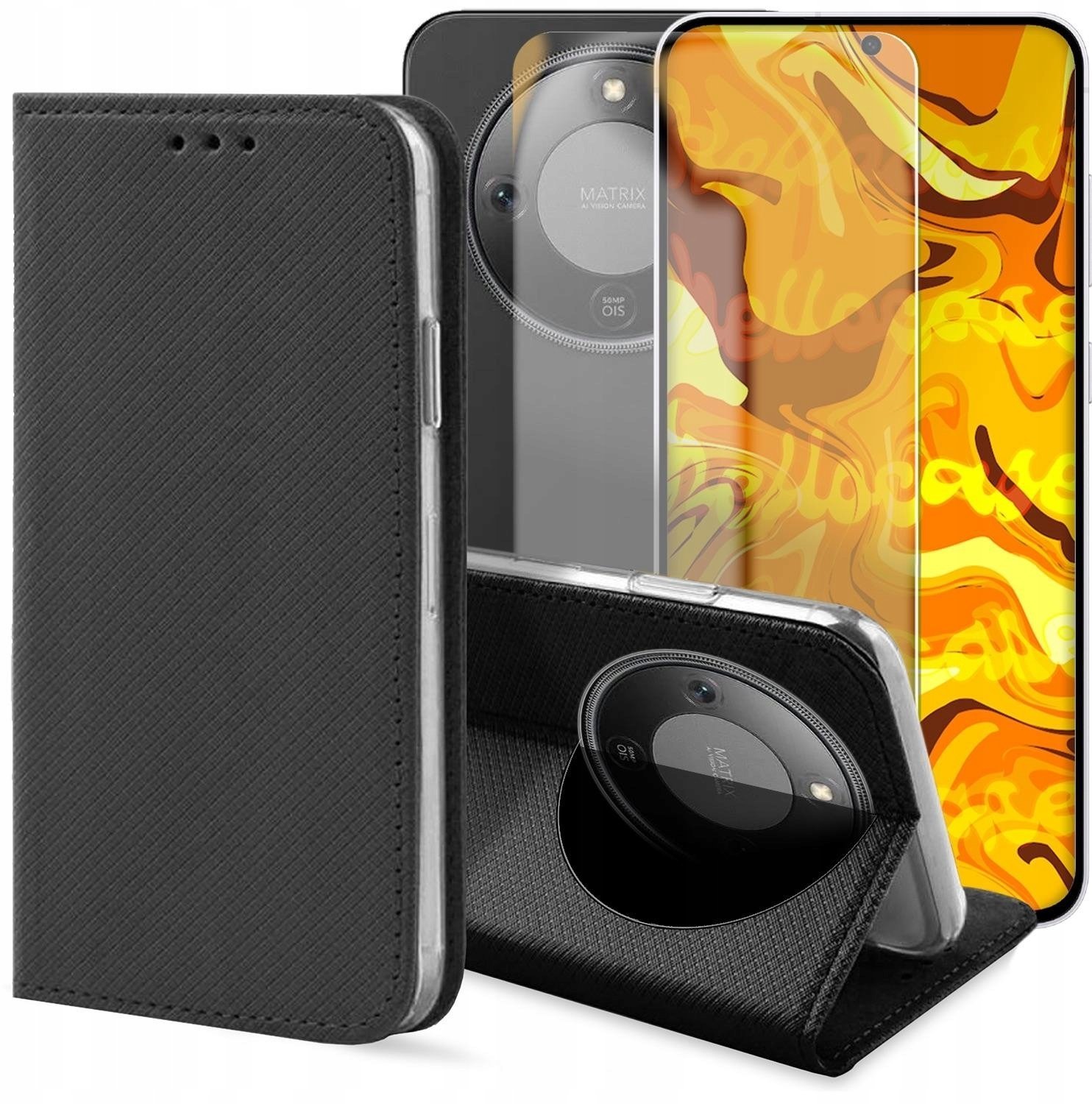 Hello Case Etui z Klapką Do Honor X70 / X9d / Magic 8 lite Czarne, Zamykane Szkło [BUND0105]
