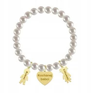 Bransoletki - Złota Bransoletka Imię Dziecka 925 Serce Perły Dzień Mamy Grawer Gratis - miniaturka - grafika 1