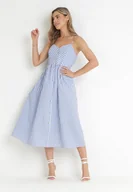 Sukienki - Niebieska Sukienka Midi w Paski na Regulowanych Ramiączkach Bartale - miniaturka - grafika 1