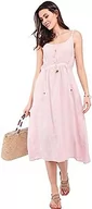 Sukienki - Bonateks, Długa, zapinana na stałe sukienka ze sznurowaniem z przodu i kieszeniami, 100% len, rozmiar DE: 42 rozmiar US: XL, różowa - wyprodukowano we Włoszech, Rosa, 42 - miniaturka - grafika 1