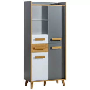 Wysoka Szafka z Regałem W3 Werso Dolmar Biały Brylantowy, Antracyt, Dąb Riviera - Regały - miniaturka - grafika 1