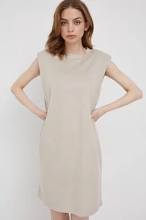 Sukienki - Sisley sukienka kolor beżowy mini prosta - grafika 1