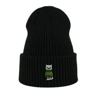 Czapki damskie - Haftowana czapka beanie - ZIMOWY BIAŁY KOTEK - czarny - miniaturka - grafika 1