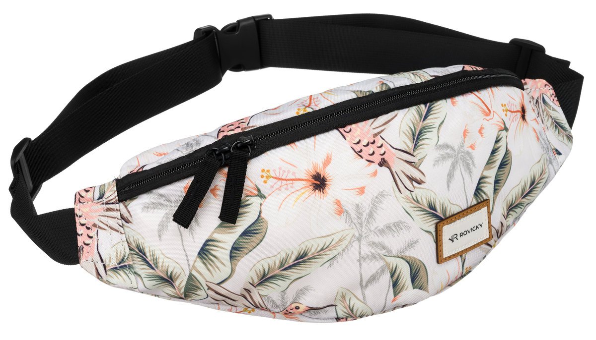 Saszetka damska z tkaniny Rovicky nerka na biodra z roślinnym motywem, różnokolorowy kremowy