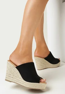 Czarne Klapki Peep Toe na Plecionym Koturnie Esadima - Klapki i japonki damskie - miniaturka - grafika 1