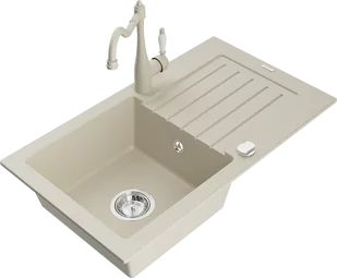 Mexen Pablo zlewozmywak granitowy 1-komorowy z ociekaczem i baterią kuchenną Carla, beżowy - 6510-69-670700-00 - Zlewozmywaki z baterią - miniaturka - grafika 1