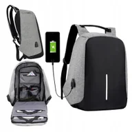 Plecaki szkolne i tornistry - PLECAK SZKOLNY NA LAPTOPA SZARY TURYSTYCZNY MIEJSKI WODOODPORNY ODBLASK USB - miniaturka - grafika 1