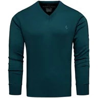 Swetry męskie - Sweter męski w serek kolor morski Recea - miniaturka - grafika 1