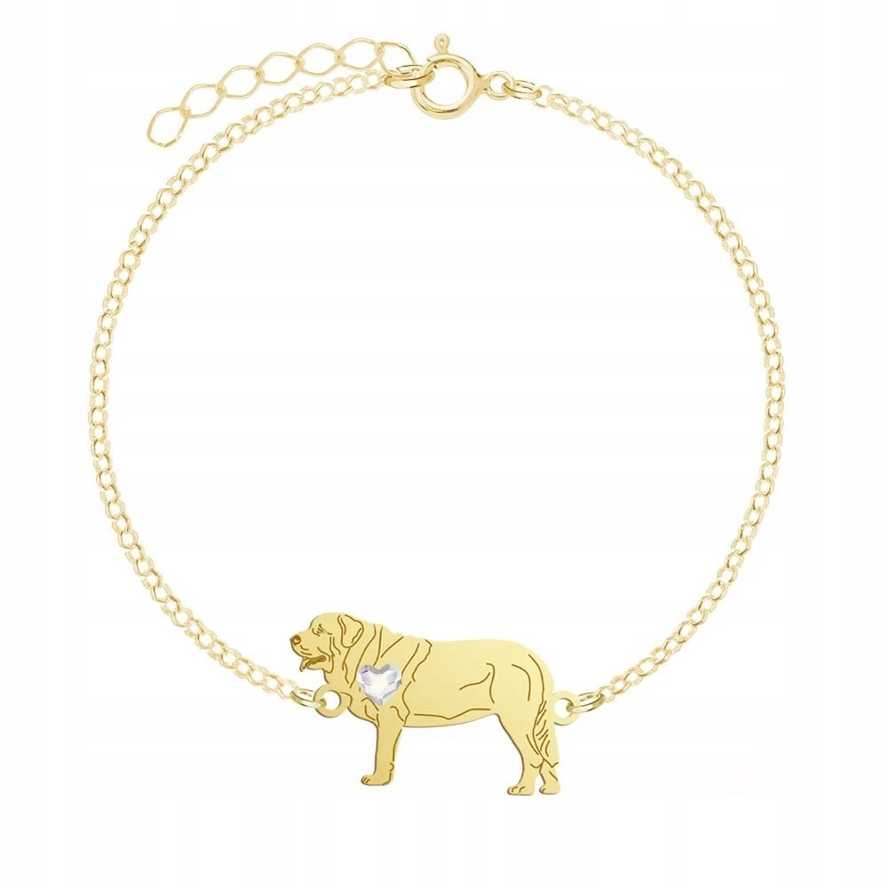 Bransoletka Pozłacana z psem Spanish Mastiff 925 Prezent Urodziny GRAWER