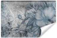 Tapety - Fototapeta Dekoracja ścienna z modnym efektem 3D Do Sypialni ABSTRAKCJA Kwiaty Liście Kompas Beton 254x184cm - miniaturka - grafika 1