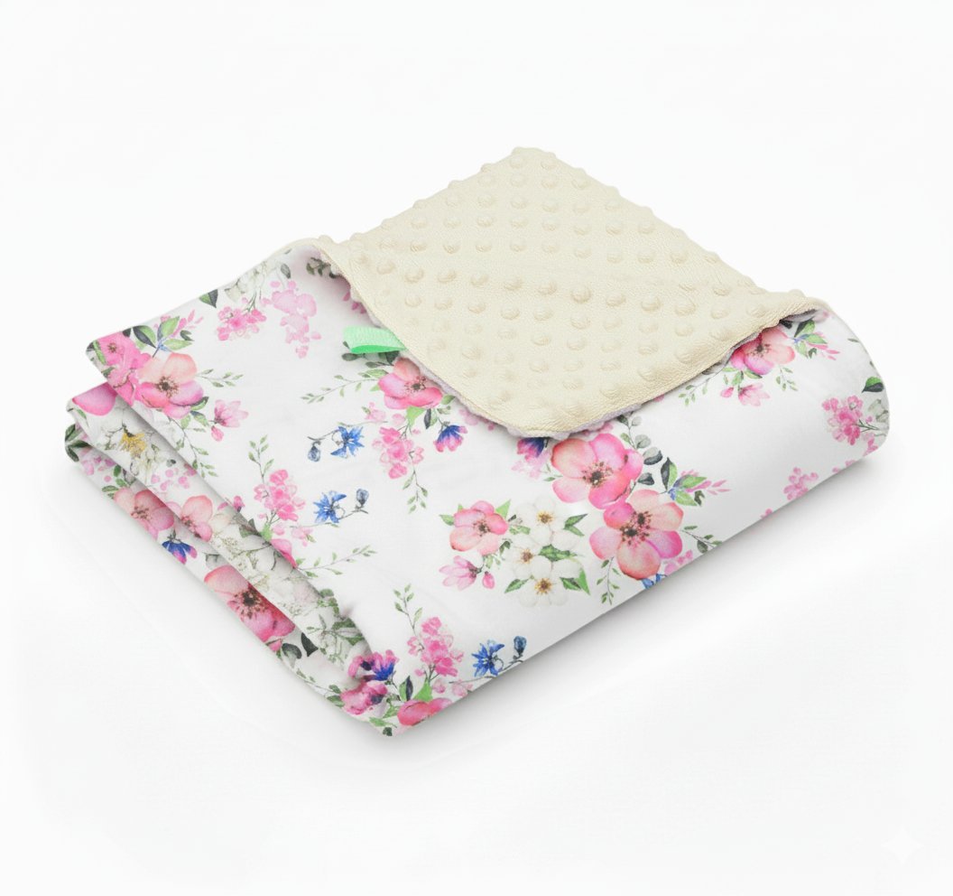 Koc kocyk pled pledzik MINKY 75x100 (kremowy +jabłonka biała)