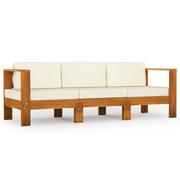 Meble ogrodowe - vidaXL 3-osobowa sofa ogrodowa z kremowymi poduszkami, drewno akacjowe - miniaturka - grafika 1