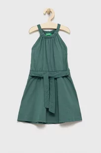 Benetton United Colors of United Colors of sukienka dziecięca kolor zielony midi rozkloszowana - Sukienki - miniaturka - grafika 1