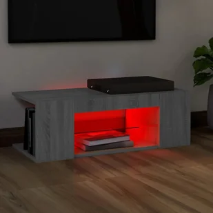 Lumarko Szafka pod TV z oświetleniem LED, szary dąb sonoma, 90x39x30 cm - Szafki RTV - miniaturka - grafika 7