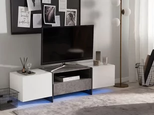 Beliani Szafka RTV LED efekt betonu z białym RUSSEL - Szafki RTV - miniaturka - grafika 1