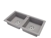 Zlewozmywaki - Brado Kuchenny Zlewozmywak Granitowy Dwukomorowy Borys Syfon Chrom - miniaturka - grafika 1