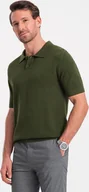 Koszulki męskie - Ombre Koszulka męska polo ze strukturalnej dzianiny - oliwkowa V1 OM-POSS-0117 XL - miniaturka - grafika 1