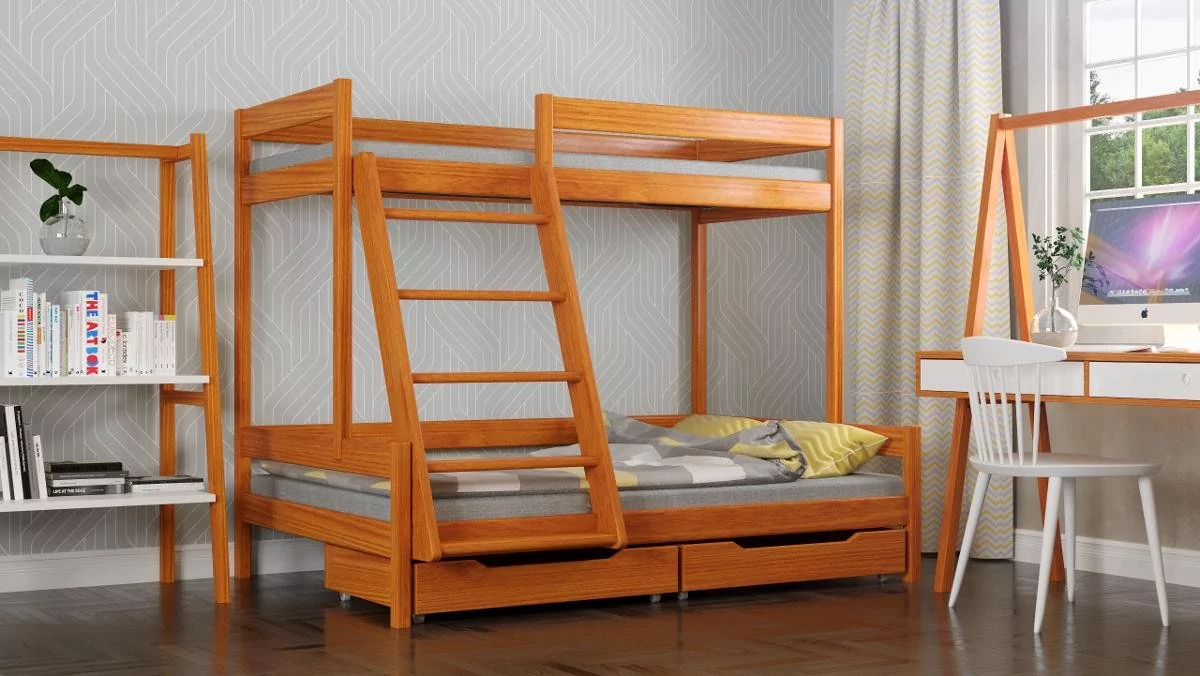 Łóżko piętrowe, WNM Group, Theo T1, 2 Szuflady, Tik, 207x147 cm