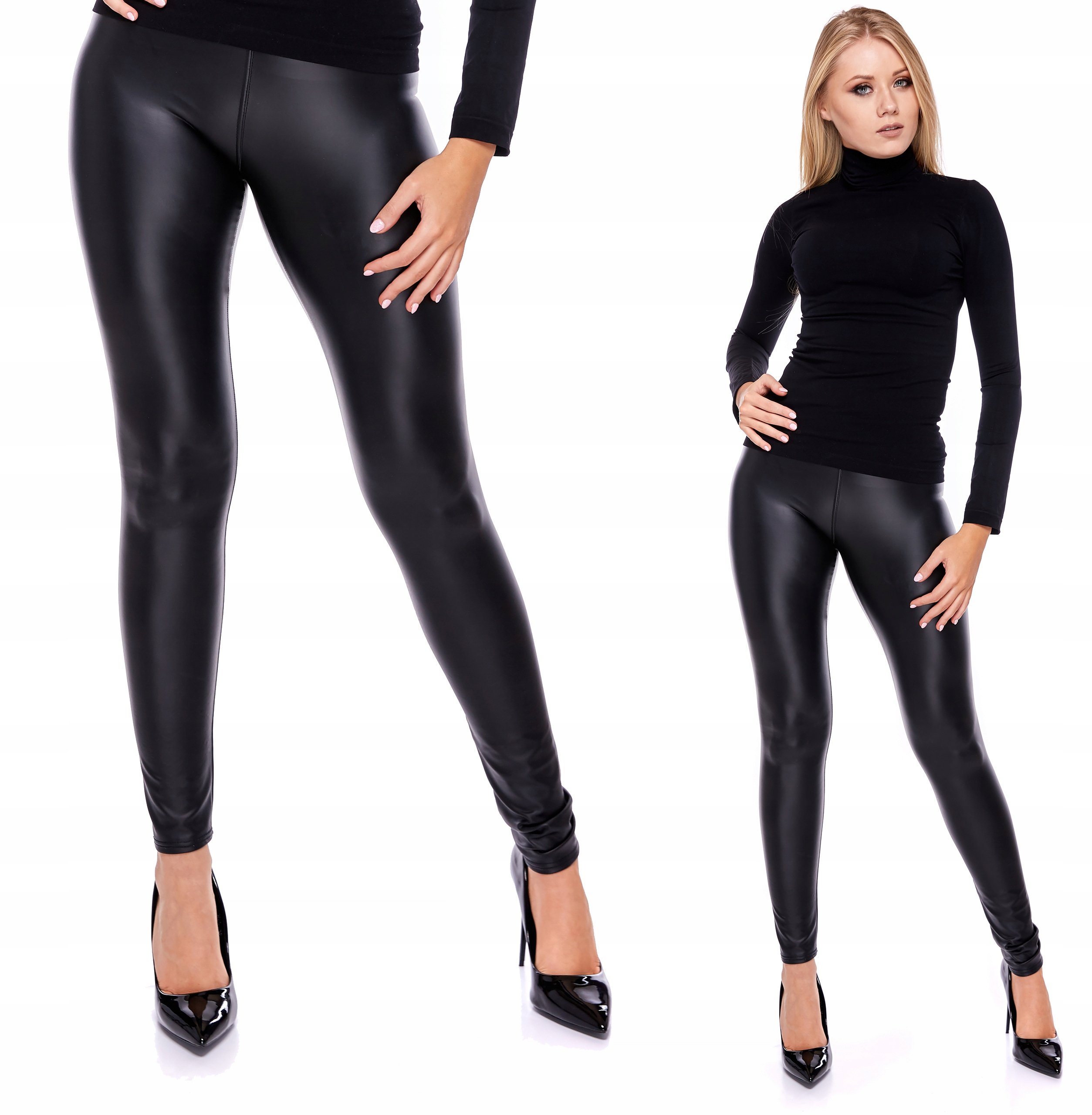 Legginsy ocieplane Mat Modelujące Leginsy spodnie Eko Skóra kryjące gładkie