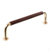 Zawiasy, okucia i inne akcesoria - Uchwyt meblowy podłużny 1353 128 Mosiężny Polerowany z Brązową Skórą - miniaturka - grafika 1