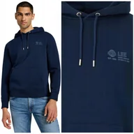 Bluzy męskie - Lee PLAIN HOODIE Inky Blue granatowa bawełniana bluza z kapturem kangurka L - miniaturka - grafika 1