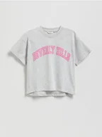 Koszulki dla dziewczynek - Reserved - Krótki t-shirt z nadrukiem - jasnoszary - miniaturka - grafika 1