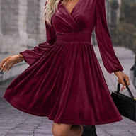 Sukienki - TEMU stylowa i elegancka asymetryczna sukienka jednokolorowa z dekoltem w kształcie litery V dla kobiet w europejskim i amerykańskim stylu. - miniaturka - grafika 1