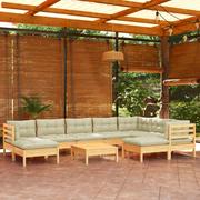 Meble ogrodowe - Lumarko 10-cz. zestaw wypoczynkowy do ogrodu, kremowe poduszki, sosnowy - miniaturka - grafika 1