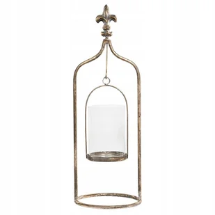 LAMPION LATARENKA METALOWA SZKLANA świecznik metalowy złoty retro stojący - Świeczniki - miniaturka - grafika 1