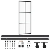 Drzwi wewnętrzne - vidaXL Drzwi przesuwne z osprzętem, szkło ESG i aluminium, 76x205 cm - miniaturka - grafika 1