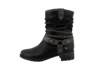 Botki damskie - Mustang Damskie sztyblety 15M0062003, czarne, rozmiar 39 EU, czarny, 39 EU - miniaturka - grafika 1