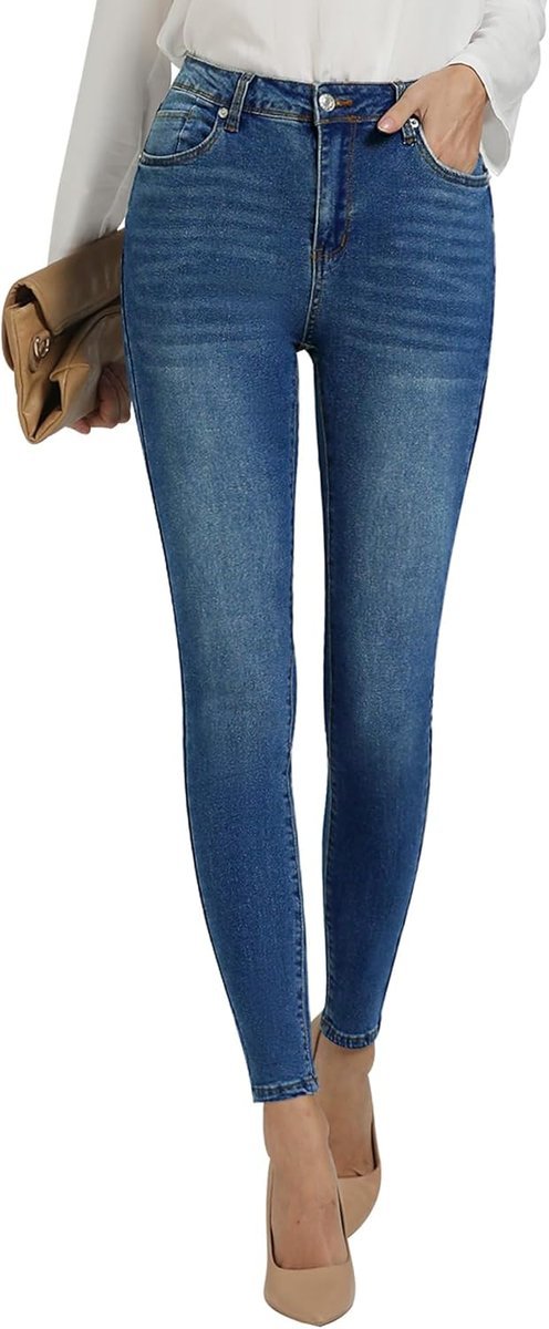 Damskie Jeansy Skinny Wysoki Stan Elastyczne Wygodne Casualowe Granatowe S
