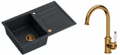 Zlewozmywaki z baterią - Quadron Zlewozmywak granitowy jednokomorowy 78*50*22 cm z ociekaczem MORGAN 111 BLACK DIAMOND z miedzianym odpływem z baterią RACHEL Q LINE kolor miedziany - miniaturka - grafika 1