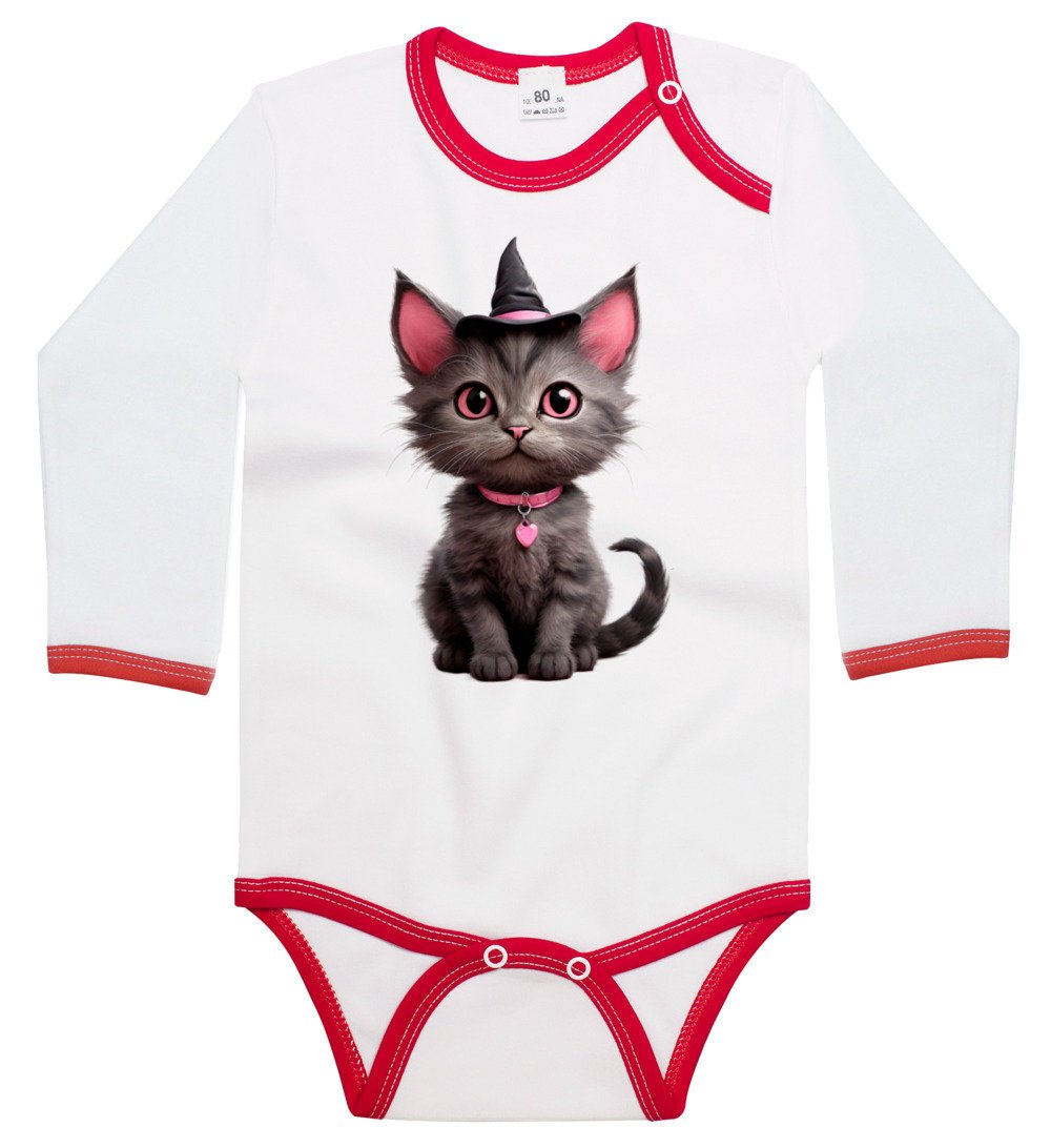 Body dziecięce Szaroróżowy Kot W Kapeluszu Pink Halloween 98/104
