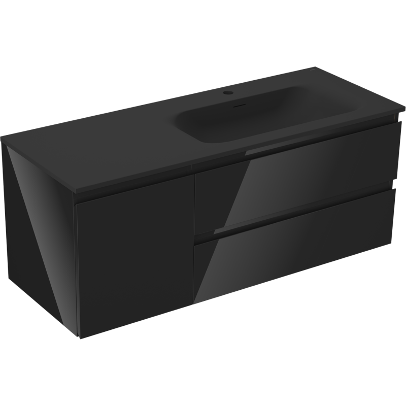 Mexen Orio szafka łazienkowa 120 cm z umywalką Vela prawą, 2S, 1D, czarna połysk/czarna mat - 91A13-12047-3-BBFFF70-W23P71