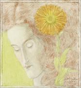 Plakaty - Woman’s Head with Red Hair and Chrysanthemum - plakat 40x40 cm - miniaturka - grafika 1