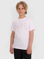 Koszulki dla chłopców - 4F T-shirt regular z nadrukiem chłopięcy - biały 122 (6-7 lat) - miniaturka - grafika 1