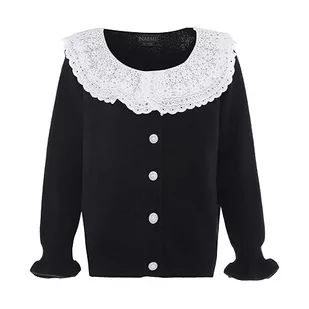 Naemi Damski słodki kardigan z koronkowym kołnierzem dla lalek akryl czarny rozmiar XL/XXL, czarny, XL - Swetry damskie - miniaturka - grafika 1