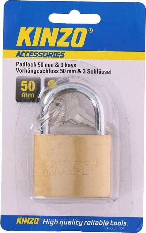 Kinzo - Kłódka mosiężna 50 mm z 3 kluczami