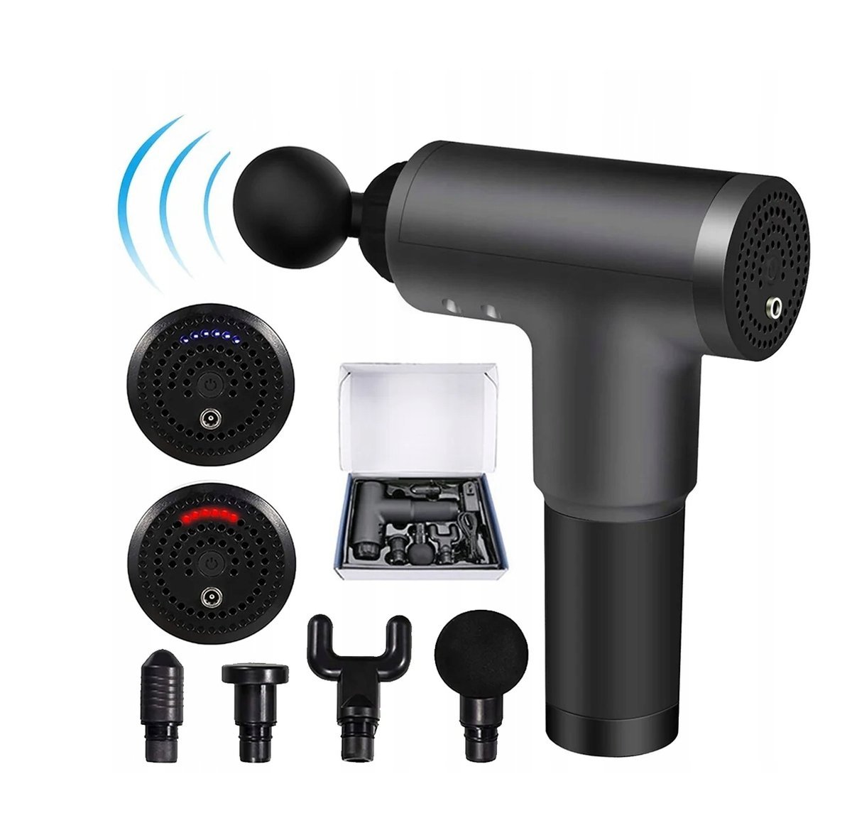 Pistolet do Masażu Wibracyjny Masażer Mięśniowy 6h Pracy 4 Końcówki Cichy