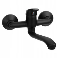 Baterie kuchenne - Bateria Umywalkowa Kuchenna Do Zlewu Ścienna Kran Długa Wylewka 180° Czarna - miniaturka - grafika 1