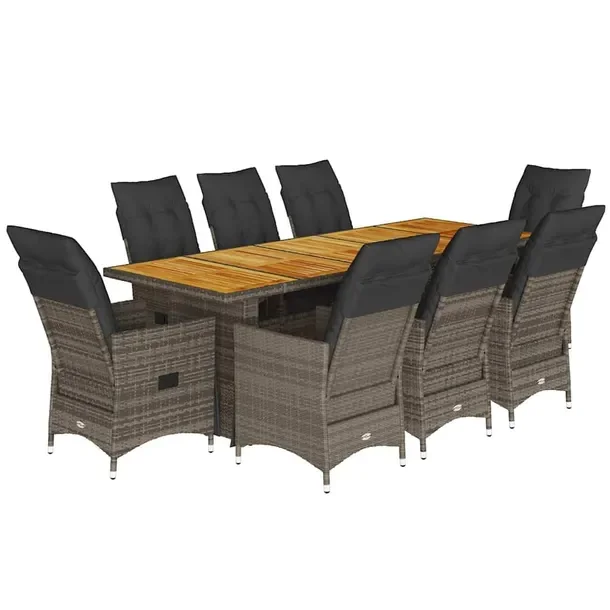 Zestaw bistro ogrodowy szary z regulowanym fotelem i poduszkami 240x90x75 c